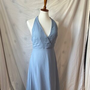 Birdy Grey Backless Halter Bridesmaid Dress in Light Blue